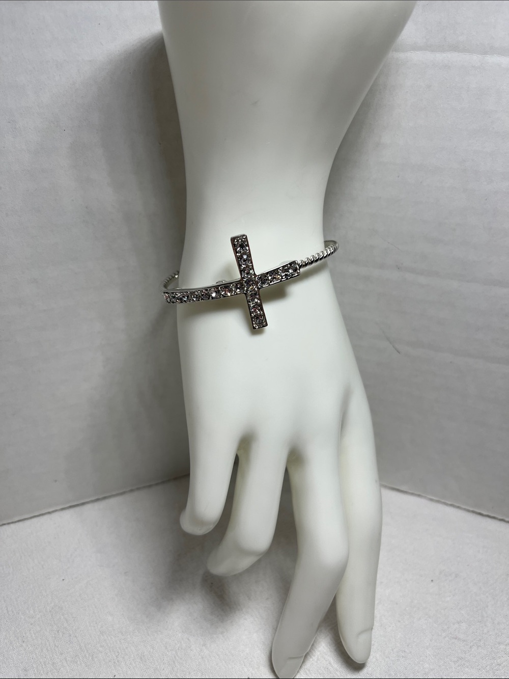 Silver Crystal Cross Cuff Bracelet - Women Jewelry